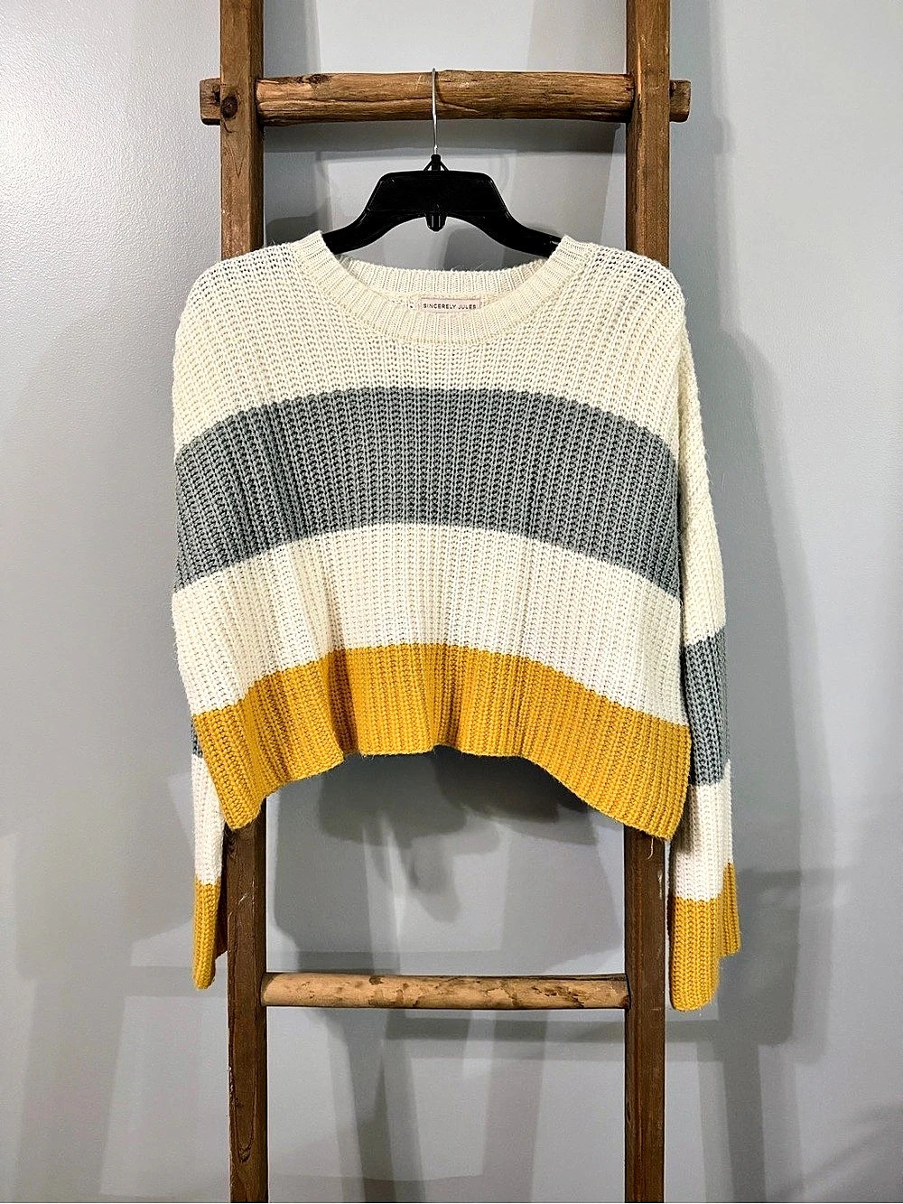 Sincerely Jules Color Block Crewneck Sweater in Cream & Yellow Size Medium